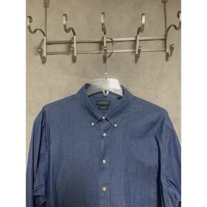 Ralph Lauren‎ Shirt Men XL Blue Chambray Denim Button Up Casual Hybrid Academia